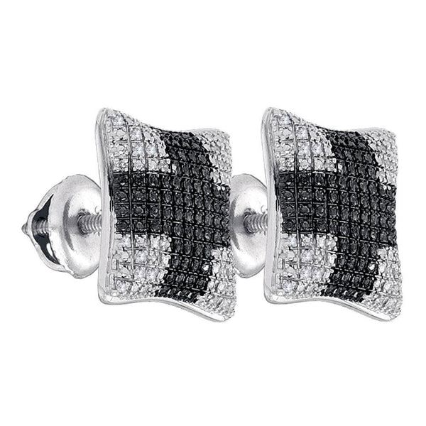 Sterling Silver Mens Round Black Color Enhanced Diamond Square Cross Stud Earrings 1/10 Cttw - Gold Americas