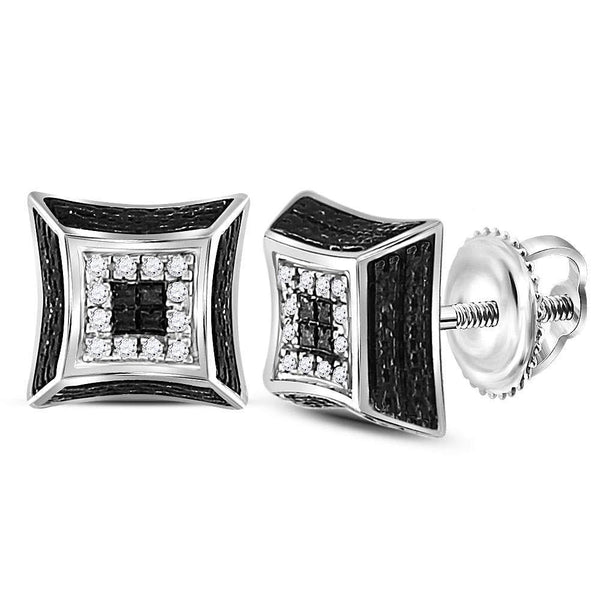 Sterling Silver Mens Round Diamond Cluster Square 3D Black Earrings 1/20 Cttw - Gold Americas