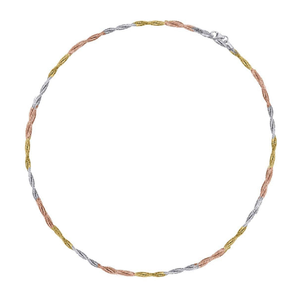 925 Sterling Silver 3.9gms Rose & Gold Plated Spring Omega Bracelet  7" Unisex - Gold Americas