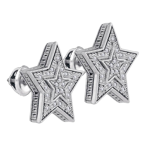 Sterling Silver Mens Round Diamond Star Cluster Stud Earrings 1/10 Cttw - Gold Americas