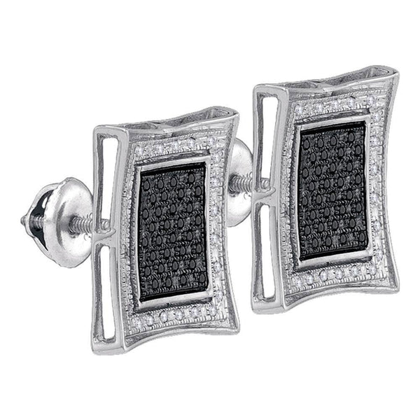 Sterling Silver Mens Round Black Color Enhanced Diamond Square Stud Earrings 1/3 Cttw - Gold Americas