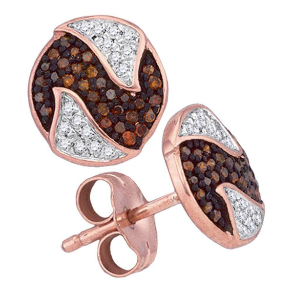 10K Rose Gold Round Red Color Enhanced Diamond Circle Cluster Earrings 1/5 Cttw - Gold Americas