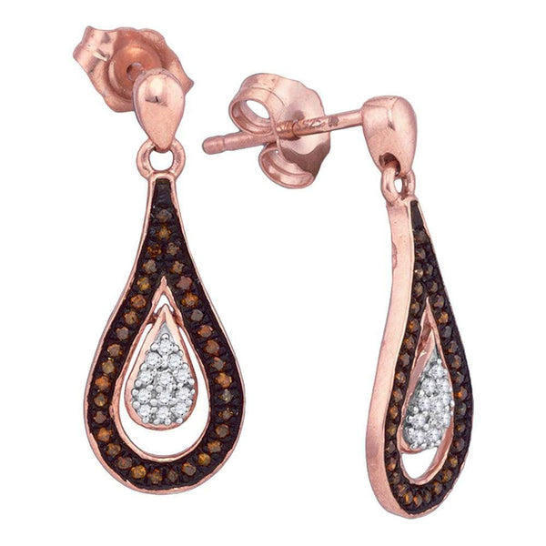 10K Rose Gold Round Red Color Enhanced Diamond Teardrop Dangle Earrings 1/5 Cttw - Gold Americas