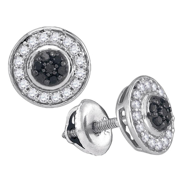 10K White Gold Round Black Color Enhanced Diamond Circle Frame Cluster Earrings 1/3 Cttw - Gold Americas