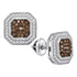 10k White Gold Cognac-brown Color Enhanced Diamond Square-shape Halo Screwback Stud Earrings - Gold Americas