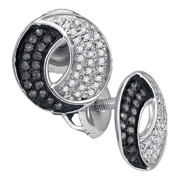 10K White Gold Round Black Color Enhanced Diamond Circle Cluster Earrings 1/5 Cttw - Gold Americas