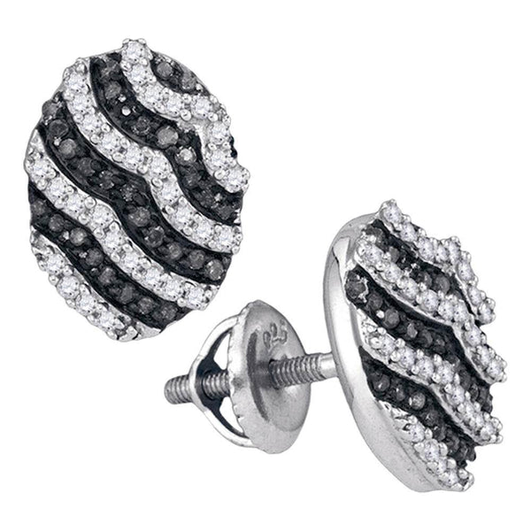 10K White Gold Round Black Color Enhanced Diamond Oval Stripe Cluster Earrings 1/2 Cttw - Gold Americas