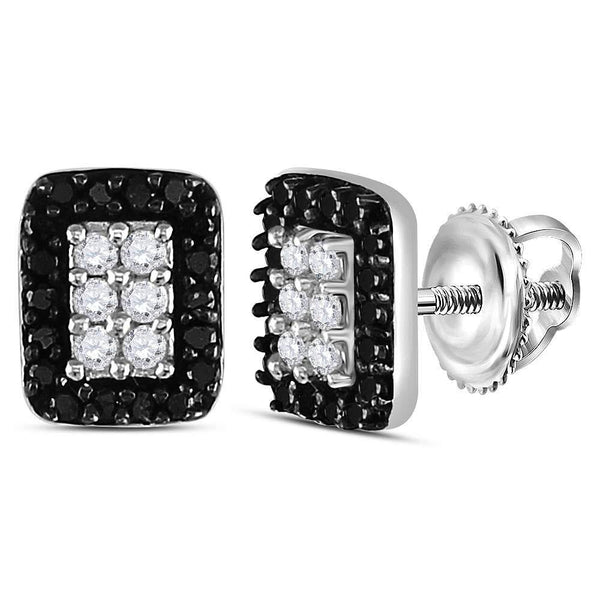 Sterling Silver Round Black Color Enhanced Diamond Rectangle Cluster Earrings 1/3 Cttw - Gold Americas