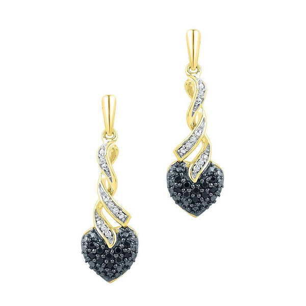 10K Yellow Gold Round Black Color Enhanced Diamond Heart Earrings 1/5 Cttw - Gold Americas