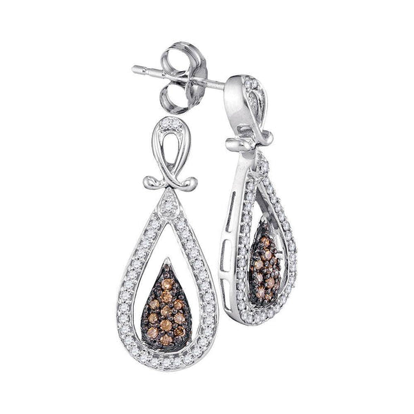 10K White Gold Round Brown Color Enhanced Diamond Teardrop Dangle Earrings 1/3 Cttw - Gold Americas