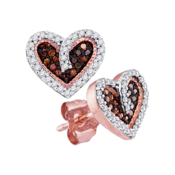 10K Rose Gold Round Red Color Enhanced Diamond Heart Stud Earrings 1/5 Cttw - Gold Americas