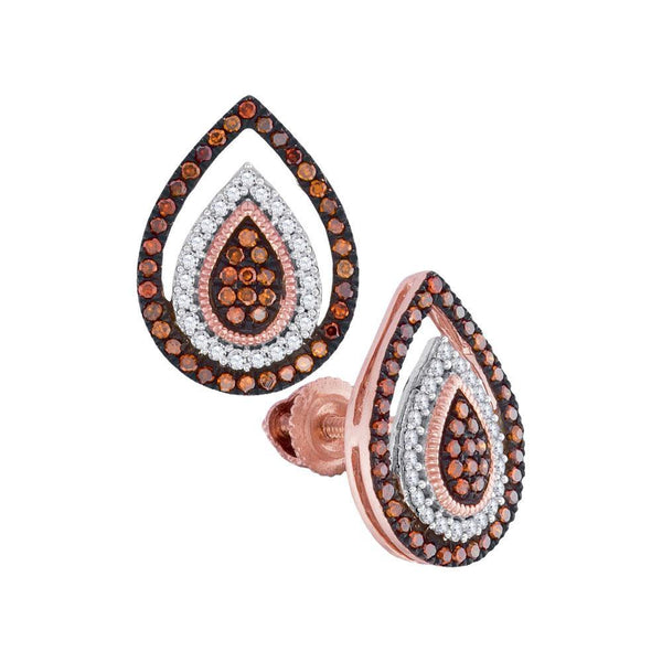 10K Rose Gold Round Red Color Enhanced Diamond Framed Teardrop Cluster Earrings 1/3 Cttw - Gold Americas