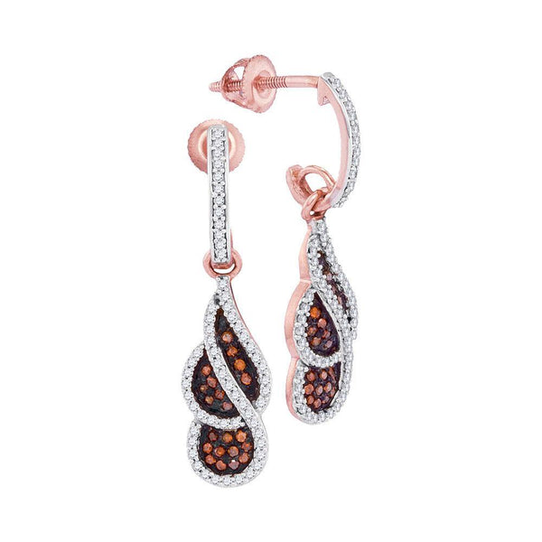 10K Rose Gold Round Red Color Enhanced Diamond Cluster Dangle Earrings 3/8 Cttw - Gold Americas