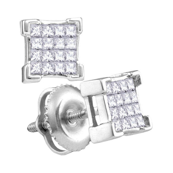 10K White Gold Princess Diamond Square Cluster Screwback Earrings 1/3 Cttw - Gold Americas